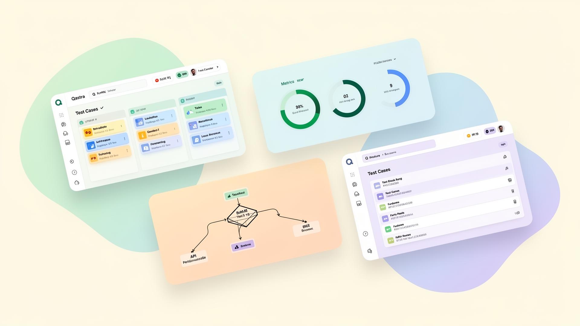 Интерфейс QAstra: Kanban доска, метрики и оркестрация API в одном окне
